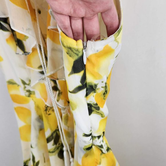 Meghan Los Angeles Lemon Ruffle High-Low Maxi Dress sz S - Picture 7 of 8